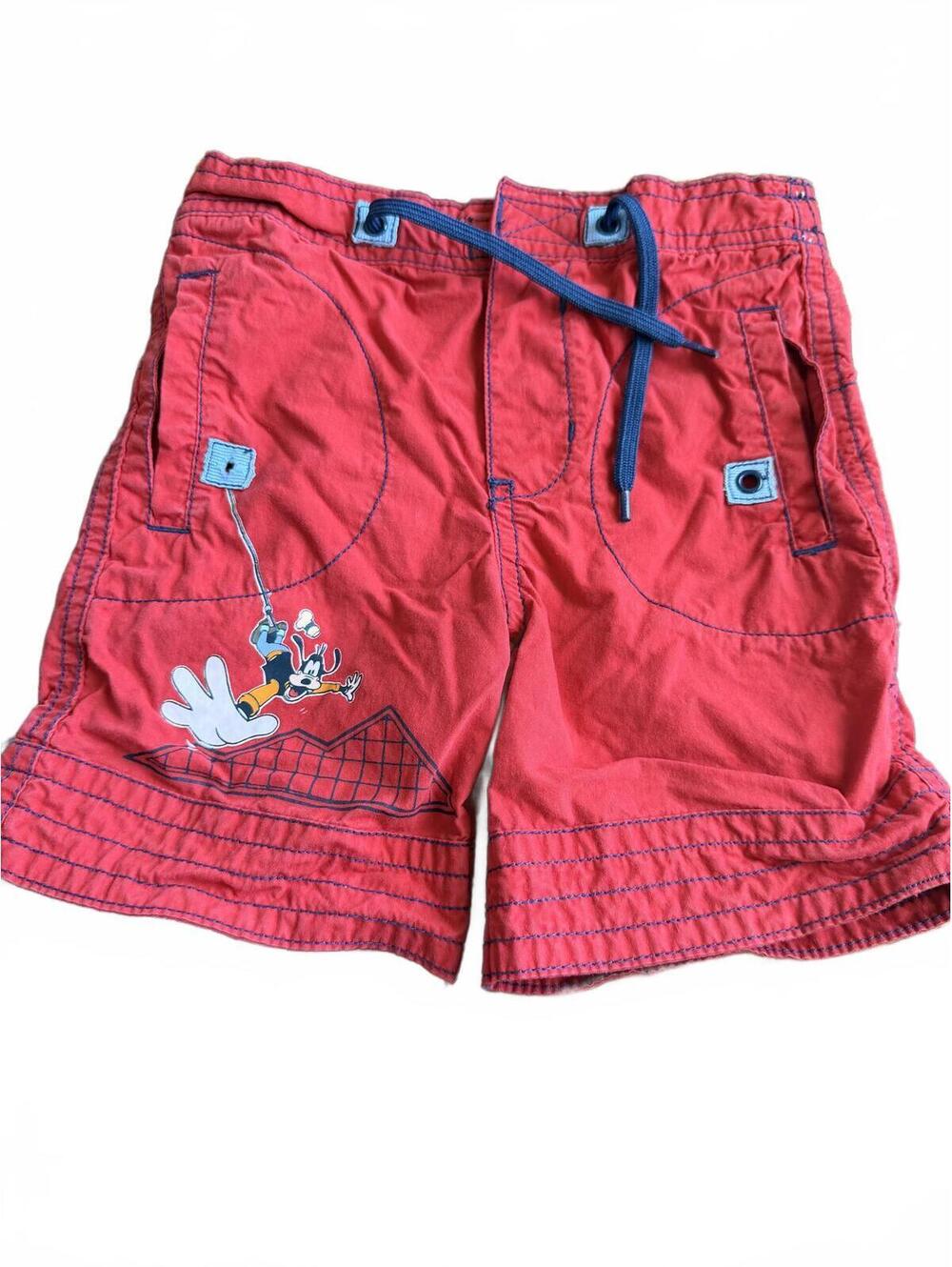 Disney Kids Red Cargo Shorts 2T goofy Graphic Drawstring Cotton Blend